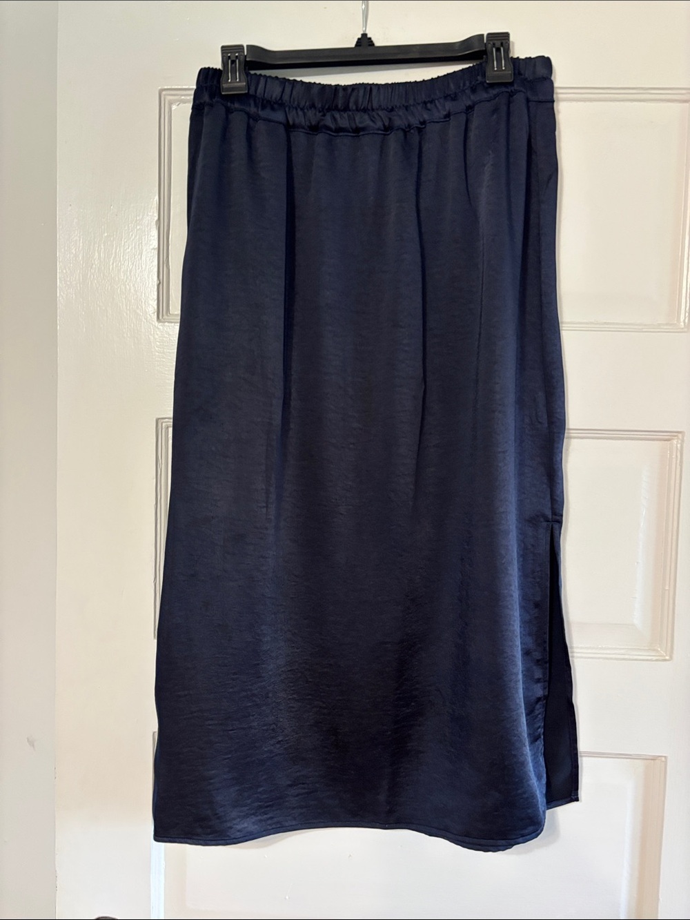 GAP Navy Satin-Effect Midi Skirt with Side Slit